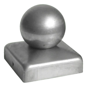 Copripilastro per recinzione in acciaio 120×120 mm con sfera decorativa Ø 80 mm – grezzo