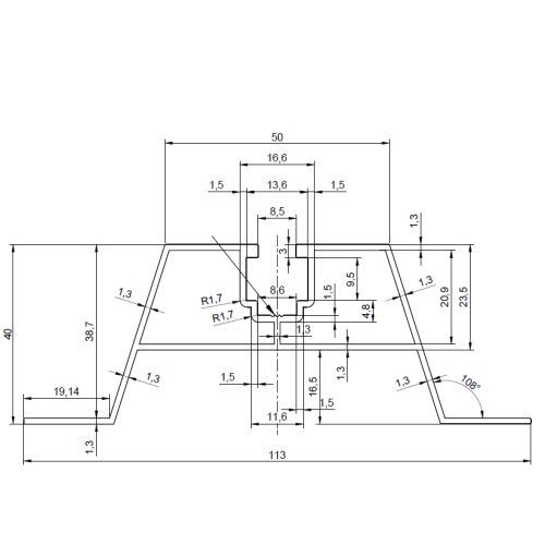 Ponte trapezoidale in alluminio H100 L330 con guarnizione EPDM 2 mm per il montaggio PV 001-779 (2)