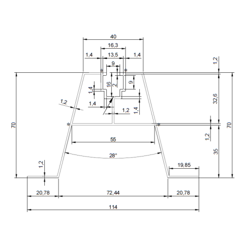 Ponte trapezoidale in alluminio PV con EPDM H70 L330 per lamiera grecata 001-777 (2)