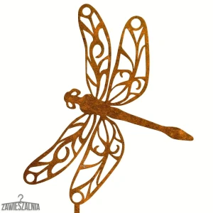 Zawieszalnia – libellula traforata da giardino in acciaio corten XL 22x98 cm su paletto