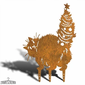 Zawieszalnia – decorazione da giardino Gatto Natalizio XL 58 cm in acciaio corten