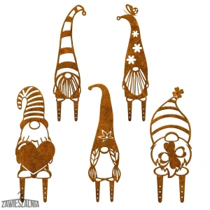 Espositore – decorazioni da giardino Gnomi set 5 pezzi XL 21×57 cm acciaio Corten
