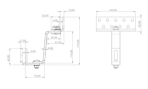 Gancio per tetto Vario "T" 120 5-6-6 acciaio inox H17/1.4016 PV-08-39 (2)
