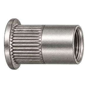 Dado a rivettare in acciaio inox A4 M12×23 mm – testa piatta, gambo zigrinato – confezione da 250 pz.