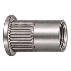Dado a rivettare in acciaio inox A4 M6×14,5 mm – testa piatta, gambo zigrinato – confezione da 250 pz.