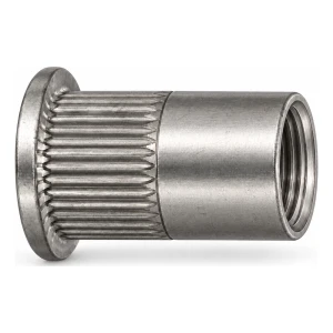 Dado a rivettare in acciaio inox A2 M8×16 mm – testa piatta, gambo zigrinato – confezione da 250 pz.