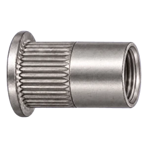 Dado a rivettare in acciaio inox A2 M6×14,5 mm – testa piatta, gambo zigrinato – confezione da 250 pz.