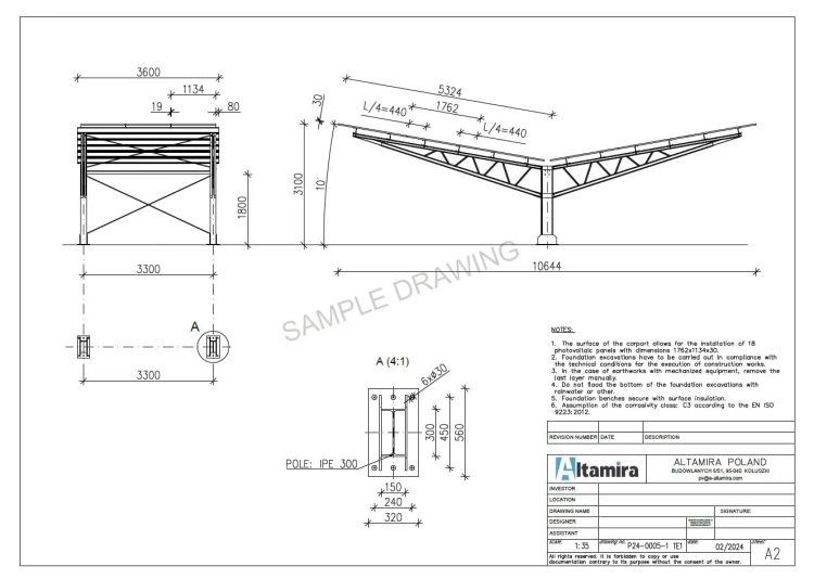 Parcheggio fotovoltaico per 2 Veicoli T Eco 11,4m x 3,3m Carport GPV-101-09 (4)