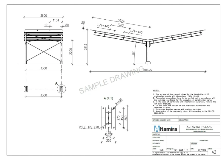 Parcheggio fotovoltaico per 2 Veicoli T 11,4m x 3,3m Carport GPV-101-08 (4)