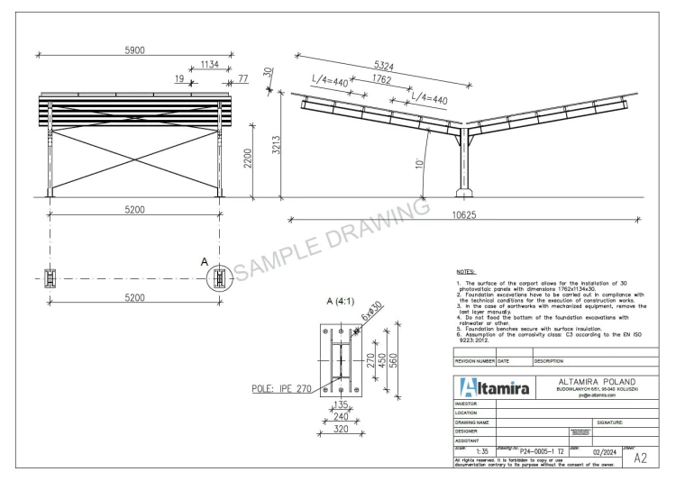 Parcheggio fotovoltaico per 4 Veicoli T 11,4m x 5,2m Carport GPV-101-13 (4)