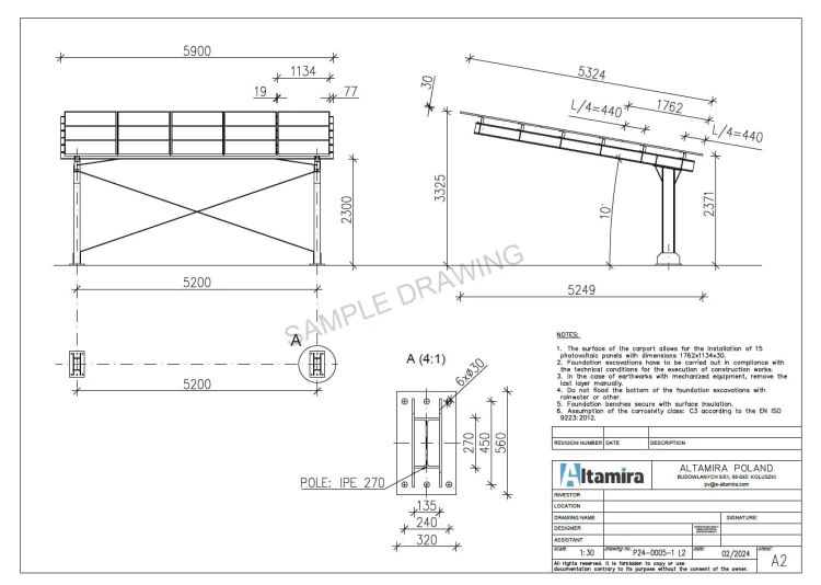 Parcheggio fotovoltaico per 2 Veicoli L 5,7m x 5,2m Carport GPV-101-14 (5)