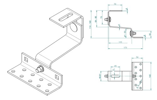 Staffa T 120 mm (4-4-4) larghezza 50 grado 1.4016 regolabile VARIO PV-08-41 (2)