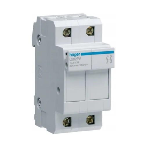 Base porta fusibili PV 2P 32A 10x38 mm L502PV HAGER GPV-401-45