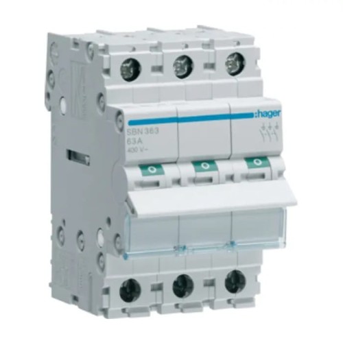Sezionatore di isolamento 3 fasi 3P 63A 400V AC SBN363 HAGER GPV-401-69