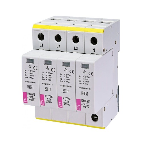 Scaricatore di sovratensione Tipo 2 (C) 4P 20kA 1,5kV ETITEC C T2 275/20 4+0 002440395 ETI GPV-401-97