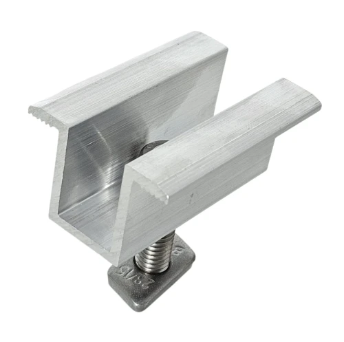 Morsetto centrale H25 L50 grezzo con vite M8x20 e inserto per pannelli da 30 mm PV-04-16