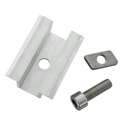 Morsetto centrale H25 L50 grezzo con vite M8x20 e inserto per pannelli da 30 mm PV-04-16 (2)
