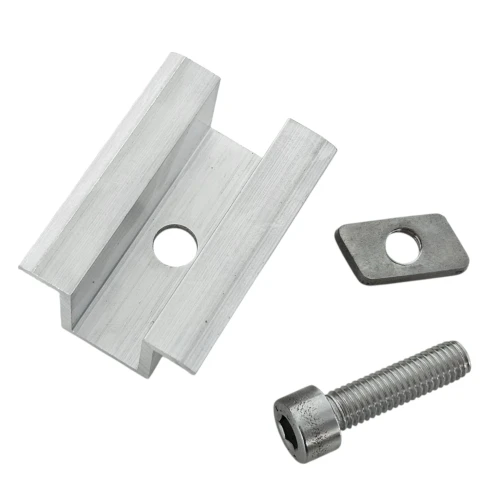 Morsetto centrale H25 L50 grezzo con vite M8x25 e inserto per pannelli da 35 mm PV-04-17 (2)