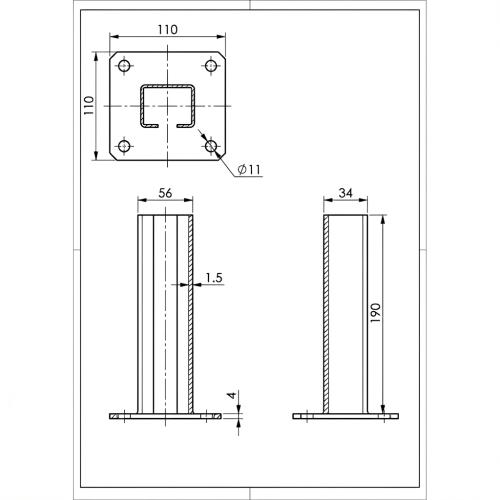 Base per palo di recinzione 60x40 antracite RAL 7016 zincata 000-152 (2)
