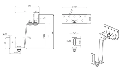 Staffa per tegola Vario regolabile 3x in acciaio inox A2 - 1.4301-304 - 145mm PV-08-31-A2 (1)