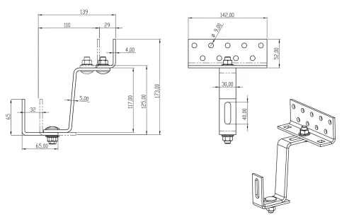 Staffa per tegola Vario regolabile 3x in acciaio inox A2 - 1.4301-304 - 120mm PV-08-33-A2 (1)