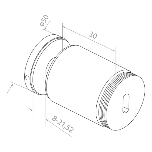 Supporto puntuale per vetro fi 50/30/M10x45, vetro 8-21,52 mm, AISI 304, sistema piatto, satinato 000-262 (2)