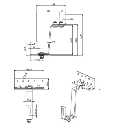 Staffa per tegola Vario regolabile 3x in acciaio inox 1.4016 - 145mm PV-08-11-H17 (1)