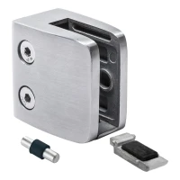 Morsetto per vetro 8-12.76 mm 52x52x32 mm staffa e pin AISI 304 sistema piatto satinato
