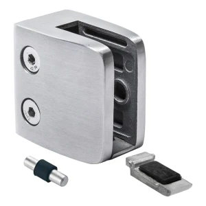 Morsetto per vetro 8-12.76 mm 52x52x32 mm staffa e pin AISI 304 sistema piatto satinato