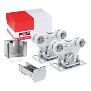 Kit carrelli con 5 ruote in plastica per cancelli scorrevoli autoportanti con accessori
