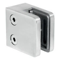 Morsetto per vetro 45x45x26 mm, vetro 6-10,76 mm, AISI 316, sistema piatto, satinato
