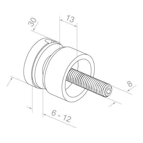 Supporto puntuale per vetro fi 30/13/M8x40 vetro 6-12 mm AISI 304 sistema piatto satinato 000-295 (2)