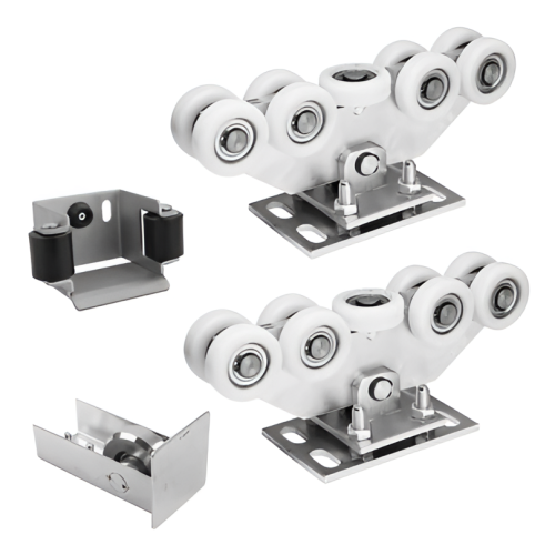 Kit carrelli per cancello scorrevole: 2× carrello (9 ruote, plastica) + accessori 000-252 (1)