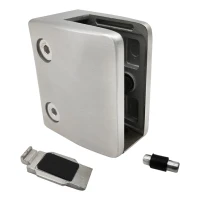 Morsetto per vetro 12-17,52 mm staffa e pin 65x55x37 mm AISI 304 sistema piatto satinato