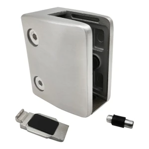 Morsetto per vetro 12-17,52 mm staffa e pin 65x55x37 mm AISI 304 sistema piatto satinato