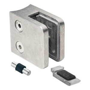 Morsetto per vetro 6-10,76 mm 45x45x26 mm staffe e pin zamak sistema 42,4 mm grezzo