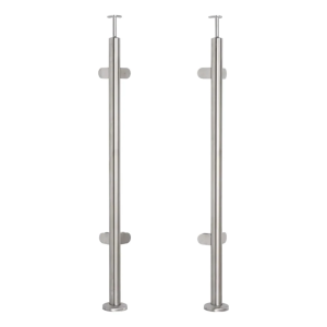 Palo di balaustrata angolare per vetro ø42,4x1060/1102,4mm 4 supporti satinato