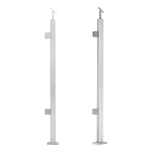 Montante parapetto terminale sinistro 40x40x1060/1100mm 2 supporti per vetro