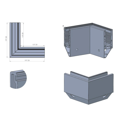 Kozza KE 120 – profilo U angolare 90° per parapetti completamente vetrati, esterno, fissaggio laterale 000-874 (2)