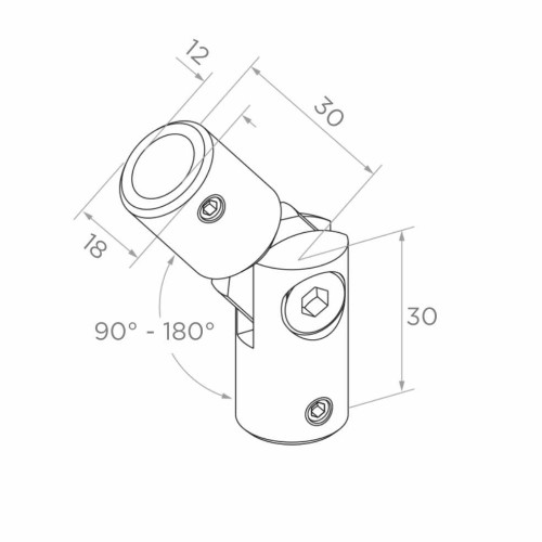 Postal – gomito snodato per balaustra 90°–180° per asta fi 12 mm, AISI 304 satinato 001-146 (2)